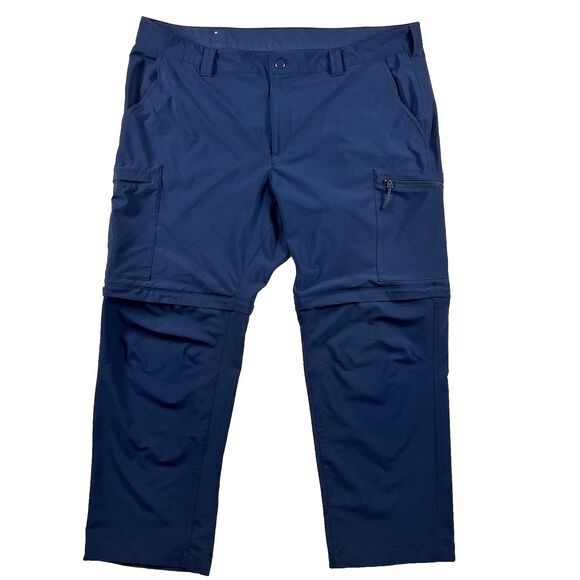 Columbia Pants Mens 40 x 30 Blue PFG Cargo Convertible Hiking Fishing Stretch - Picture 1 of 8